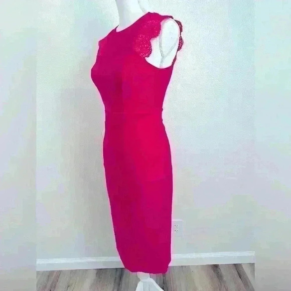 Karen Miller Lace Sleeve Jersey Pencil Midi Dress Size 4 - Picture 2 of 9